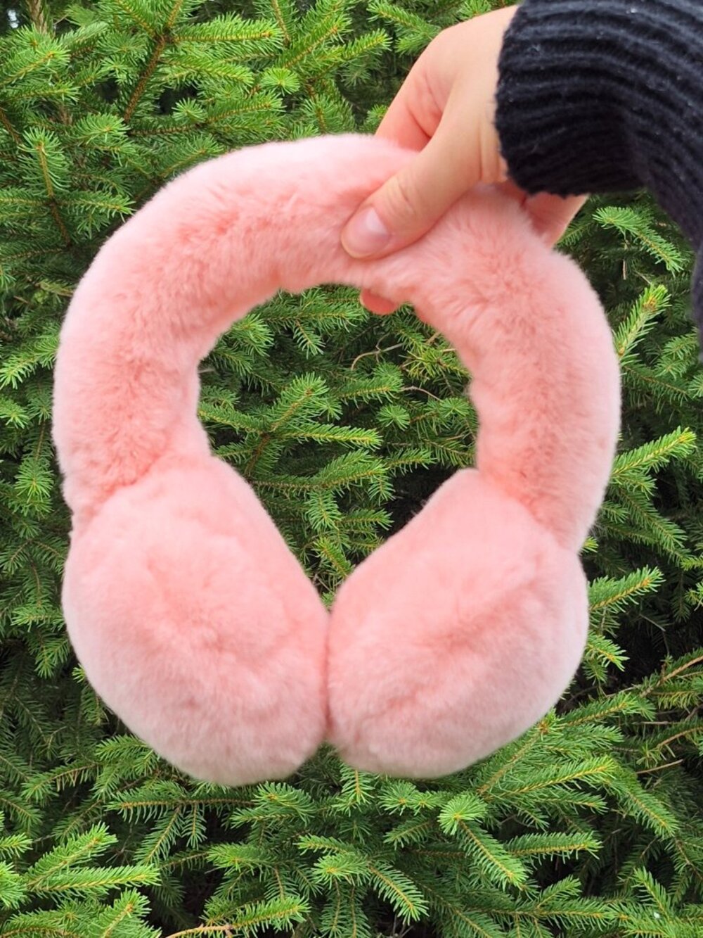 Apricot Pink Genuine Rabbit Fur Earmuffs, Luxury Plush Winter Head Warmers - Picture 4 of 6